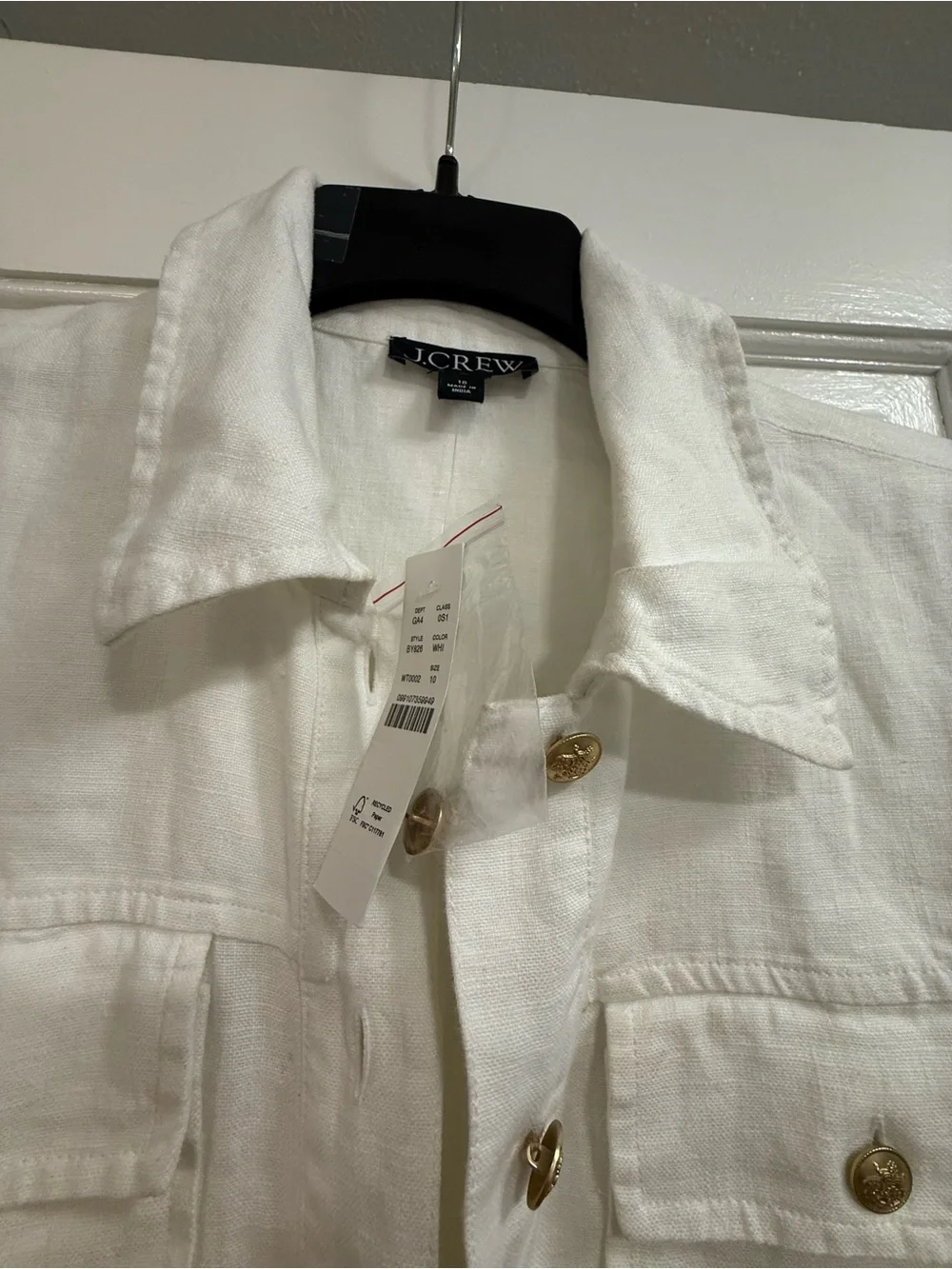 NWT J. Crew White Short-Sleeve Linen WhiteUtility Dress with Gold Buttons, Sz 10 - Picture 5 of 10